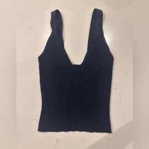 Good American Navy Ribbed Knit Tank